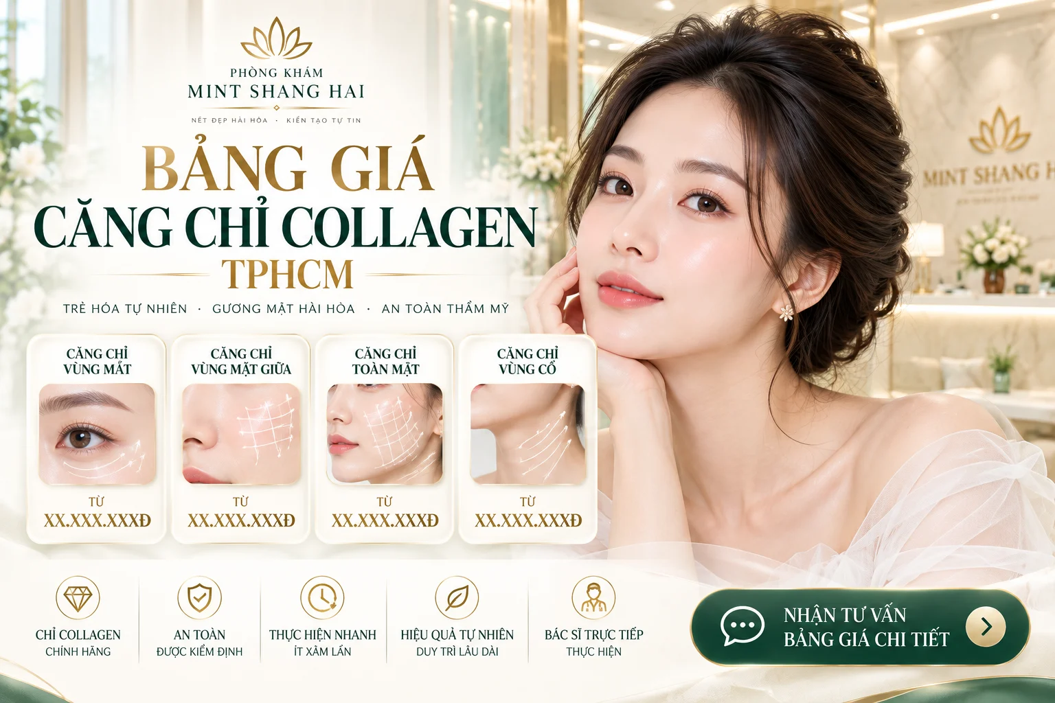 Bảng giá căng chỉ collagen TPHCM: thời gian và so sánh phương án.
