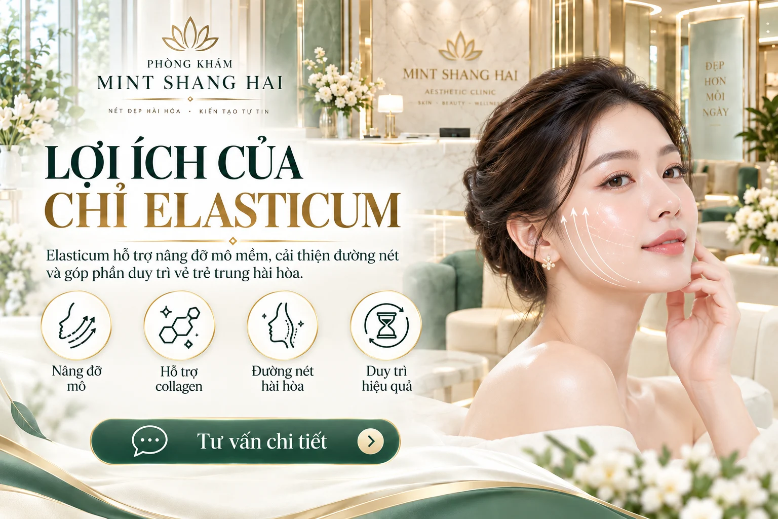Nâng cơ bằng chỉ Elasticum giá bao nhiêu: vùng thực hiện.