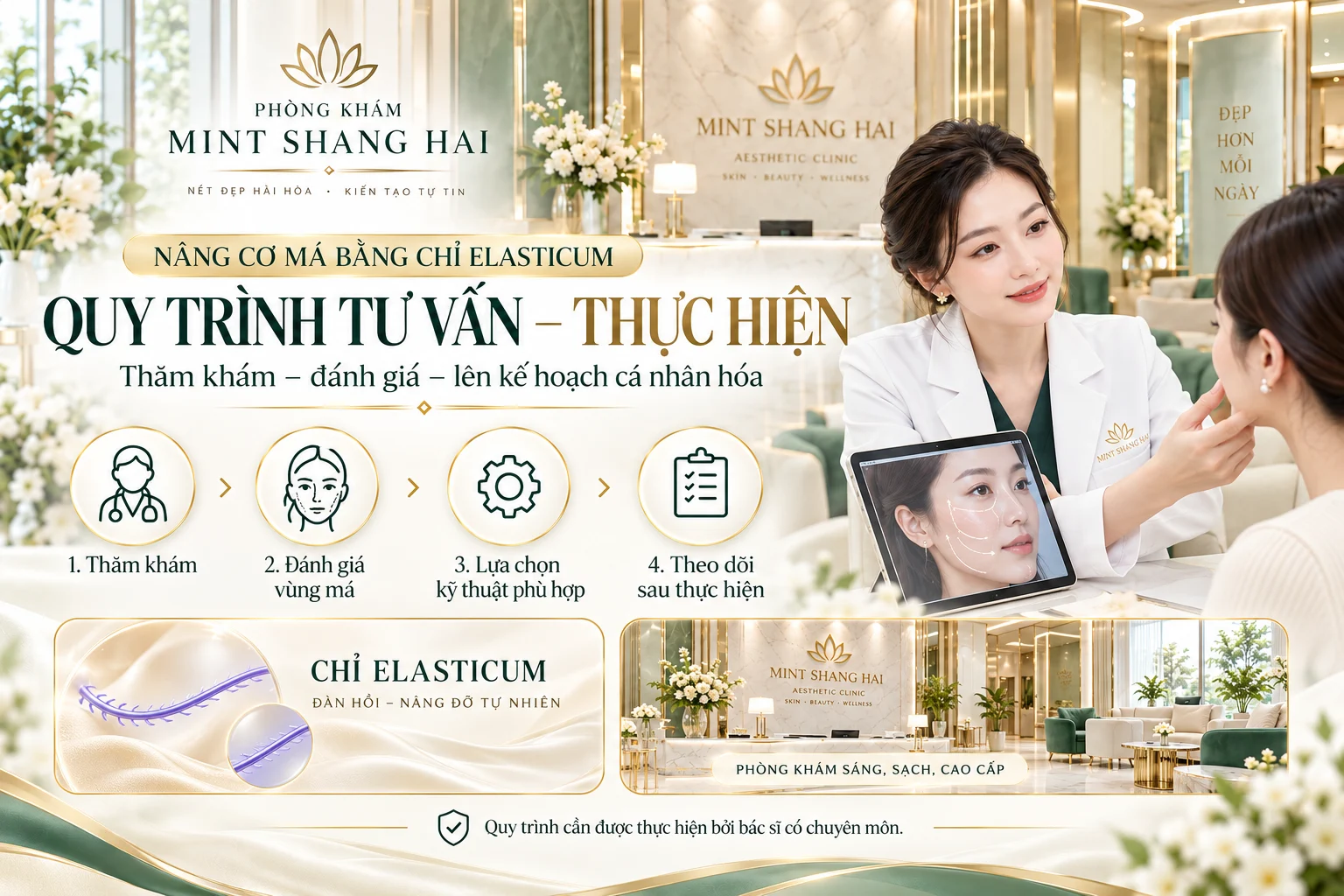 Nâng cơ má bằng chỉ Elasticum: xác nhận phạm vi kỹ thuật.